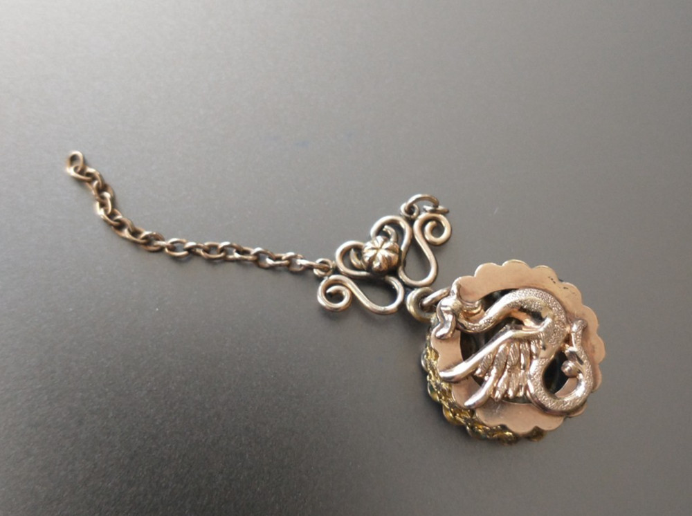 Antique 9k Gold Griffin Dragon Double Sided Pendant