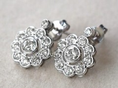 Antique 2.25Ct Diamond and 18k White Gold Cluster Earrings Circa 1930