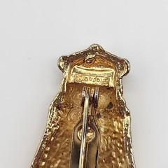 Vintage Signed Enamel Cicada Brooch Gold Tone Amber Burgundy Figural Insect Pin