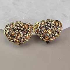 Vintage Hollycraft Rhinestone Clip On Earrings Gold Tone 1 1/8″