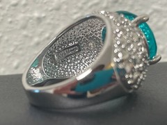 925 Sterling Silver vintage cocktail ring .5” aquamarine Ring 8 ornate MCM domed