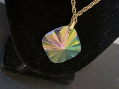 Vintage Signed Celebrity NY Gold tone & Lucite Necklace Hangs down 13″