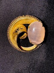 JJJ 12K GF Filigree Rose Quartz Brooch Vintage
