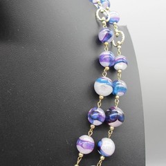 Vintage Hong Kong Necklace Earrings Set Beaded Blue Purple Clip Ons 23 Inch
