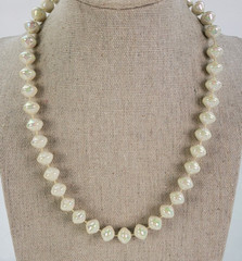 Vintage White Aurora Borealis Faux-Pearl Beaded Necklace 17.5 in Spring Ring