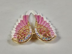 Beautiful Angel Wings Brooch Pendant Iridescent Rhinestones Gold Tone White Pink