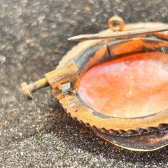 CAMEO brooch antique pink white trombone clasp brass frame heavy verdigris