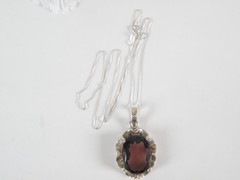 Vintage Sterling Silver 925 Signed Huge Amethyst Look Chain Necklace 20″