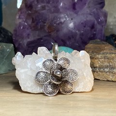 VTG Sterling Silver 3D Lace Filigree Rose Flower Pendant 1.25” AN823-30 N
