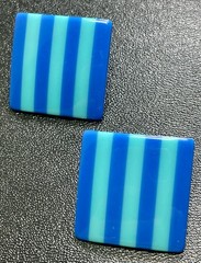 Vintage 1.1” Blue Stripped Square Lucite Retro Earrings