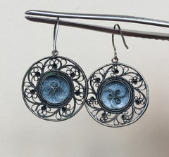 Vintage Painted Enameled Earring Soviet Cupronickel Finift Hand Wrought Filigree
