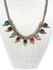 Vintage-style gold-tone curb chain statement bib necklace, Punk Measures 18″(G1)
