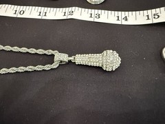 Vintage Silver Tone Rhinestone Bling Lot 15pc Y2K Microphone Necklace Ring 8.5