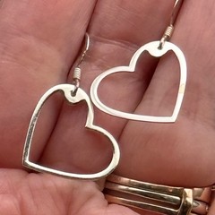 Vintage Sterling Silver Open Heart Dangle Earrings 925 Minimalist Romantic Gift