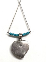 Vtg Turquoise Inlay Shell Necklace Heart Shiva Eye 925 Sterling Unique Ex Cond