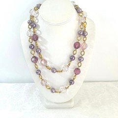 Vtg KJL Kenneth Jay Lane Long Bead Faux Pearl Necklace Faceted Lilac Signed