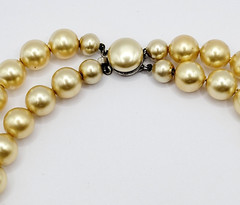 Double Strand 1950s Pearly Light Gold Color Beaded Choker Vtg Necklace 15 Inch