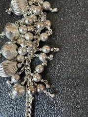 Vintage Silver-Tone Beaded Charm Necklace with Dangling Ornaments – 17”