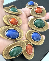 LES BERNARD Signed, Vintage 1990s, Gold-plated, Multi-Coloured Faux-Gemstones, G