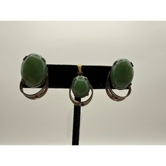 Sorrento Sterling Silver Green Cabuchon Filigree Earrings Pendant Set Vintage