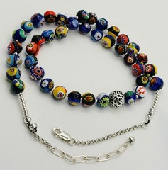 VTG Artisan Necklace Sterling Silver & Millefiori Venetian Murano Glass Bead 22″