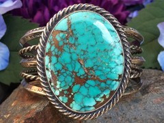 92 GRAM STERLING SILVER SPIDERWEB TURQUOISE NAVAJO SOUTHWESTERN STYLE BRACELET