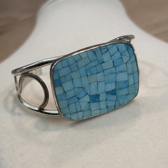 DTR Jay King vintage turquoise mosaic cuff bracelet 925 silver – Size 6-1/2, 30g