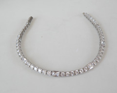 Vintage Sterling Silver 925 Baguette Cubic Zirconia Tennis Bracelet 7″