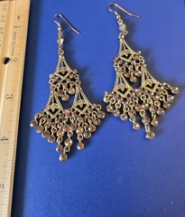Vintage Style Gold Tone Chandelier Dangle Earrings Brown Rhinestone Boho