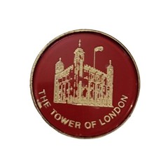 Vintage Made in England Tower of London C-Clasp Red Round Pin, K836