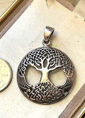 Vintage Sterling Pendant CELTIC VIKING KNOTTED TREE Of LIFE Mythology Cosmology