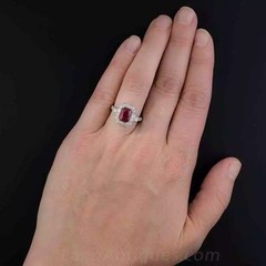 2Ct Art Deco Style Ruby And Lab-Created Diamond Halo Ring 925 Silver Anniversary