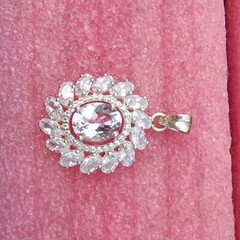 Vintage Pink Topaz 925 Sterling pendant 30x25mm ,Oval Pendant Christmas Gift