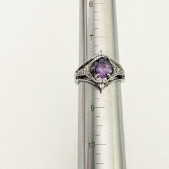 Vintage White Gold Plated Purple Clear CZ Stone Ladies Band Ring Size 8