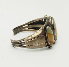 Superb sterling silver picture jasper stamping southwestern signed cuff bracelet