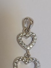 Sterling Silver ~ Triple Heart Pendant ~ Clear CZ Graduated Drop ~ VINTAGE