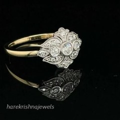 2CT Round Lab-Created Diamond Vintage Art Deco Antique Ring 14K 2-Tone Gold Over