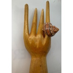 VTG Ring Brown Natural Turbo Shell Hand Carved in One piece Pinky Finger Sz.3