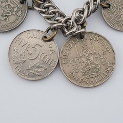 Vintage Coins From Around the World Charm Bracelet Souvenir 1924 to 1956 7.5″