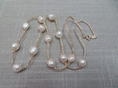 Vtg Italy 23.5″ 14K Yellow Mesh Gold Baroque Pearl Station Necklace 11.75 G