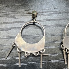 Silver Tone Hoop Dangle Earrings Blue Round Beads Butterfly Closure Lobe