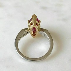 Art Deco Style Marquise Ruby Lab Created Diamond Wedding 14K White Gold FN Ring
