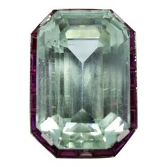 Vintage Art Deco Style 7CT Aquamarine & Ruby Halo Wedding Ring 14K White Gold FN