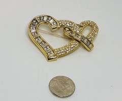 Vintage 2 Heart shaped Baguette ￼Crystal booch