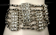 Vintage MARLYN SCHIFF 7″ Silver Tone Art Deco Style Paneled Rhinestone Bracelet