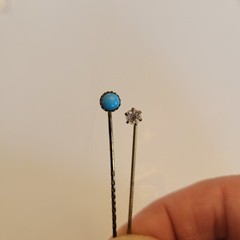 Vtg. Antique Goldplate Stick Pins Turquoise Color Faux Diamond Lapel Hat Pins