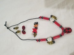 Flying Colors Lady Bug/bee Ceramic Necklace/Brooch/Earrings Bee/ladyBug Colorful