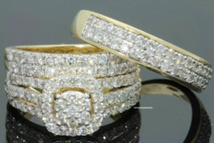3CT Lab Created Diamond Trio His Her Engagement Ring Set 14k Yellow Gold Plated