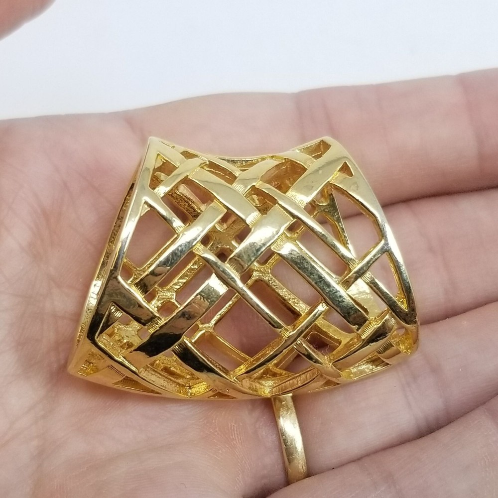 Vintage Gold Tone Scarf Necklace Slide, Woven Open Work Design, Retro Estate