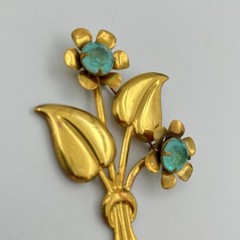 Large Vintage Gold Tone Flower Bouquet Brooch Pin Aqua Blue Lucite 1940s 1950s